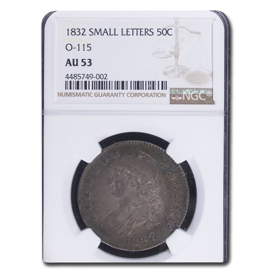 1832 Capped Bust Half Dollar AU-53 NGC (Small Letters O-115) 1832 Capped Bust Half Dollar AU-53 NGC (Small Letters O-115)